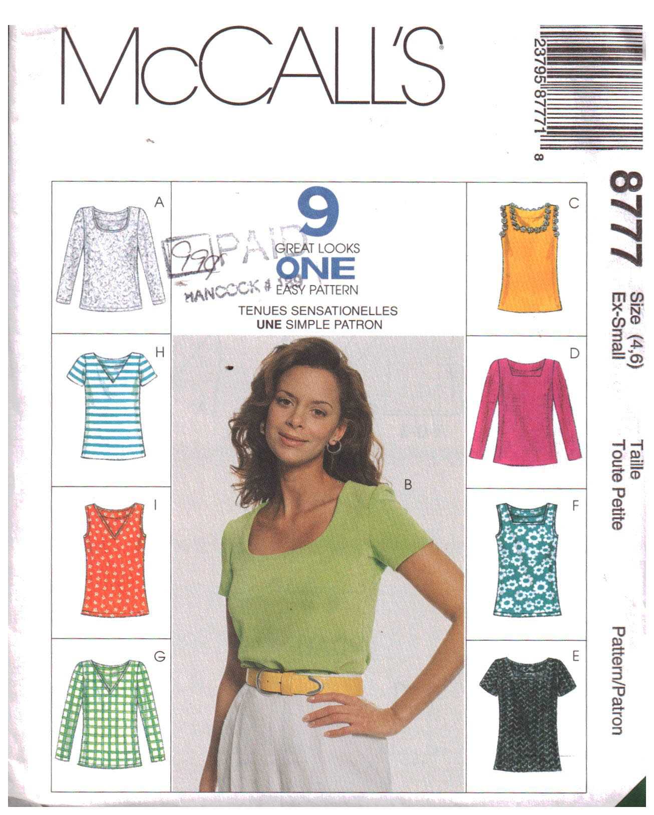 McCall's 8777 Tops for stretch knit Size: 4-6 Uncut Sewing Pattern